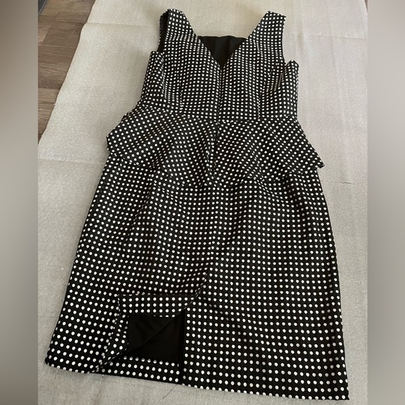 [US10] Anne Klein Dress Women’s Peplum Pencil Square Neck Black Polka Dots Retro - Picture 6 of 9
